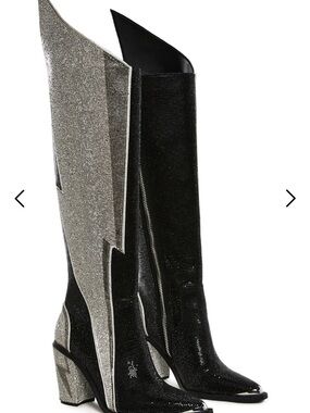 Dolls Kill Noir Ziggy Sheriff Black and Silver Sequin Over-the-Knee Boots